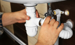 plumber hands close up replacing bathroom sink pipes elk river mn